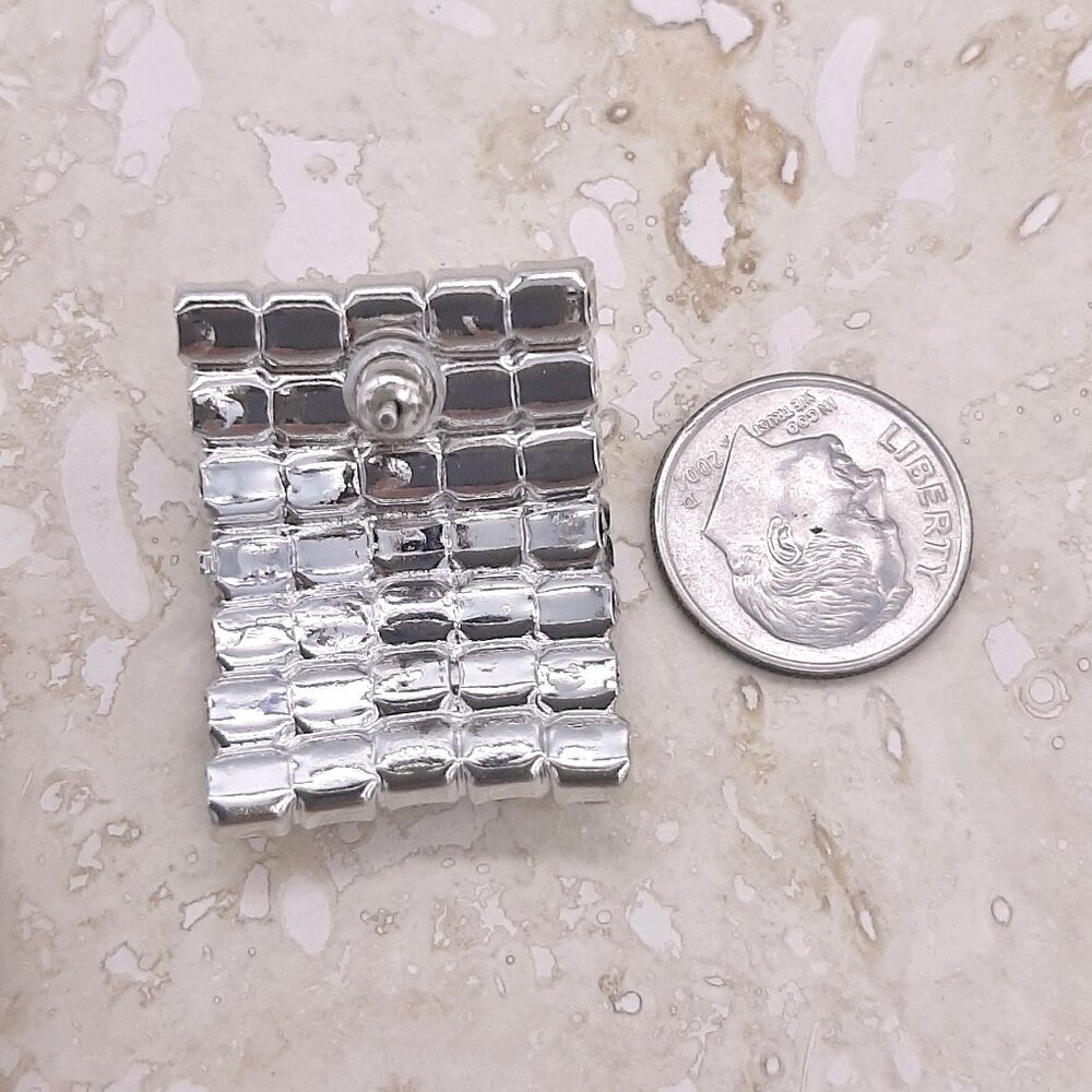 Clear Rhinestone Rectangle Bling Silver Tone Earr… - image 6